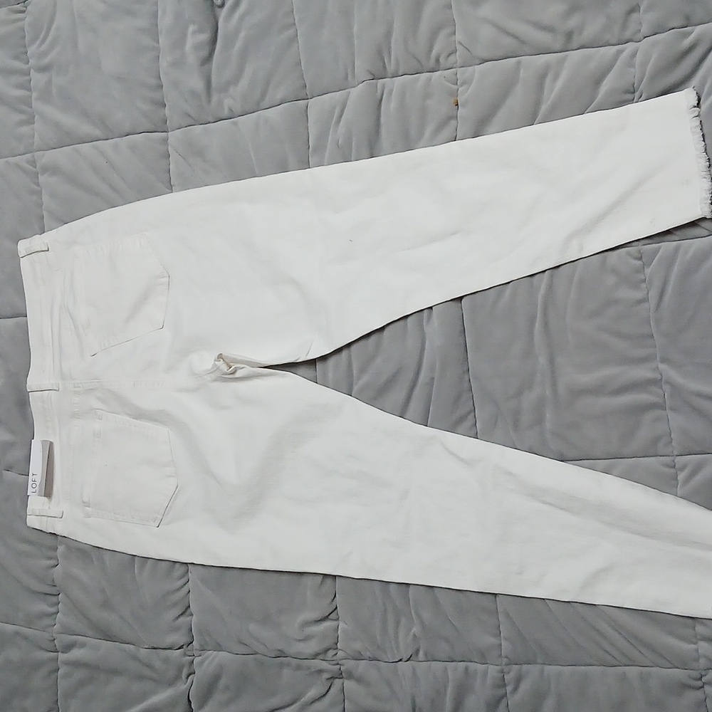 Nwt Loft The Skinny High Rise Regular Fit Frayed Ankle White Denim Jean Size 32